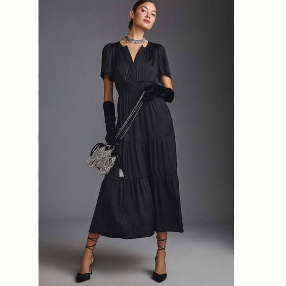 NWT Anthropologie The Somerset Silky Maxi Dress in Black size S - Picture 4 of 16